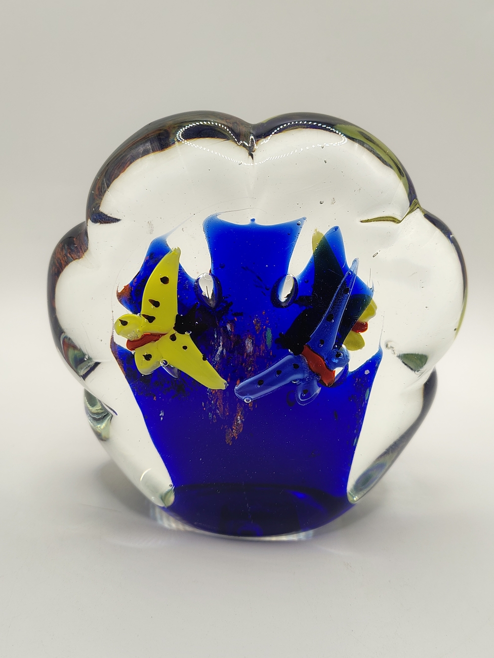 Vintage Murano Style Art Glass Paper Weight- Butterflies